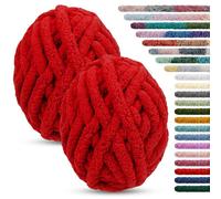 LEREATI Chunky Chenille Yarn for Crocheting 2 Pack Hand Knitting Yarn 226g / 15.6m Thick Tie Dye Fuzzy Yarn Jumbo Finger Knitting Yarn for Arm Knitting Blanket Bag Cushion (Red)