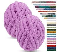 LEREATI Chunky Chenille Yarn for Crocheting 2 Pack Hand Knitting Yarn 226g / 15.6m Thick Tie Dye Fuzzy Yarn Jumbo Finger Knitting Yarn for Arm Knitting Blanket Bag Cushion (Light Purple)