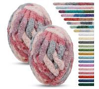 LEREATI Chunky Chenille Yarn for Crocheting 2 Pack Hand Knitting Yarn 226g / 15.6m Thick Tie Dye Fuzzy Yarn Jumbo Finger Knitting Yarn for Arm Knitting Blanket Bag Cushion (Gray Pink)