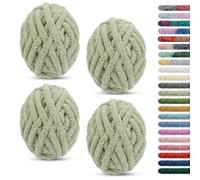 LEREATI Chunky Chenille Yarn for Crocheting 4 Pack Hand Knitting Yarn 226g / 15.6m Thick Tie Dye Fuzzy Yarn Jumbo Finger Knitting Yarn for Arm Knitting Blanket Bag Cushion (Sage Green)