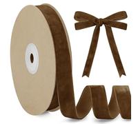 LEREATI Coffee Velvet Ribbon 15mm x 10m, Vintage Thick Single-Sided Gift Wrapping Ribbon for Wedding Flower Bouquet, Wreath, Bow Making, DIY Crafts, Home Decor