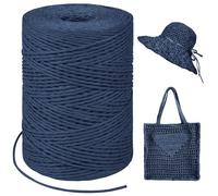 LEREATI Dark Blue Raffia Yarn for Crochet Bags, 1.5mm x 300m Round String Raffia Ribbon for Gift Wrapping, Raffia Paper Ribbon Yarn for Crocheting Sun Hat, Bag, DIY Crafts, Holiday Decoration