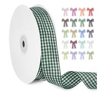 LEREATI Dark Green Gingham Ribbon 25mm x 45m Vintage Checkered Plaid Tartan Ribbon Polyester Cloth Fabric Woven Edge, Party Supplies for Presents Wrapping, Bows, DIY Crafts, Wedding Decoration