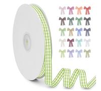 LEREATI Fruit Green Gingham Ribbon 10mm x 45m Vintage Checkered Plaid Tartan Ribbon Polyester Cloth Fabric Woven Edge, Party Supplies for Presents Wrapping, Bows, DIY Crafts, Wedding Decoration