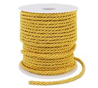 LEREATI Golden Yellow Twisted Cord Rope 3mm x 25m, 3-Ply Polyester Cord Soft Craft Rope Satin Cord Trim, Decorative Twisted Macrame Cord for DIY Craft Curtain Tieback Honor Cord Gift Bags Home Decor