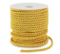 LEREATI Golden Yellow Twisted Cord Rope 5mm x 25m, 3-Ply Polyester Cord Soft Craft Rope Satin Cord Trim, Decorative Twisted Macrame Cord for DIY Craft Curtain Tieback Honor Cord Gift Bags Home Decor
