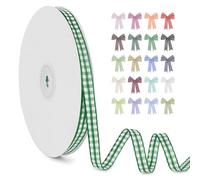 LEREATI Grass Green Gingham Ribbon 6mm x 45m Vintage Checkered Plaid Tartan Ribbon Polyester Cloth Fabric Woven Edge, Party Supplies for Presents Wrapping, Bows, DIY Crafts, Wedding Decoration