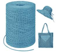 LEREATI Lake Blue Raffia Yarn for Crochet Bags, 1.5mm x 300m Round String Raffia Ribbon for Gift Wrapping, Raffia Paper Ribbon Yarn for Crocheting Sun Hat, Bag, DIY Crafts, Holiday Decoration
