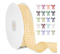 LEREATI Lemon Yellow Gingham Ribbon 25mm x 45m Vintage Checkered Plaid Tartan Ribbon Polyester Cloth Fabric Woven Edge, Party Supplies for Presents Wrapping, Bows, DIY Crafts, Wedding Decoration
