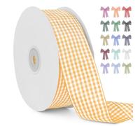 LEREATI Lemon Yellow Gingham Ribbon 38mm x 45m Vintage Checkered Plaid Tartan Ribbon Polyester Cloth Fabric Woven Edge, Party Supplies for Presents Wrapping, Bows, DIY Crafts, Wedding Decoration
