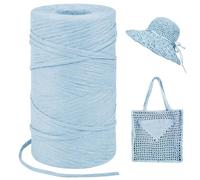 LEREATI Light Blue Raffia Yarn for Crochet Bags, 3mm x 300m Flat String Raffia Ribbon for Gift Wrapping, Raffia Paper Ribbon Yarn for Crocheting Sun Hat, Bag, DIY Crafts, Holiday Decoration