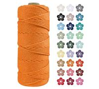 LEREATI Macrame Cord 2mm x 100m, Thick Macrame Rope Natural Cotton Rope Craft String, 3 Strand Twisted Cotton Cord Yarn for DIY Plant Hanger, Wall Hanging, Christmas Decoration (Golden)