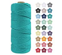 LEREATI Macrame Cord 2mm x 100m, Thick Macrame Rope Natural Cotton Rope Craft String, 3 Strand Twisted Cotton Cord Yarn for DIY Plant Hanger, Wall Hanging, Christmas Decoration (Peacock blue)