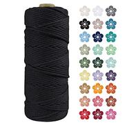 LEREATI Macrame Cord 2mm x 100m, Thick Macrame Rope Natural Cotton Rope Craft String, 3 Strand Twisted Cotton Cord Yarn for DIY Plant Hanger, Wall Hanging, Christmas Decoration (Black)