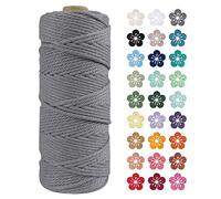 LEREATI Macrame Cord 2mm x 100m, Thick Macrame Rope Natural Cotton Rope Craft String, 3 Strand Twisted Cotton Cord Yarn for DIY Plant Hanger, Wall Hanging, Christmas Decoration (Gray)