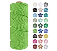 LEREATI Macrame Cord 2mm x 100m, Thick Macrame Rope Natural Cotton Rope Craft String, 3 Strand Twisted Cotton Cord Yarn for DIY Plant Hanger, Wall Hanging, Christmas Decoration (Grass green)