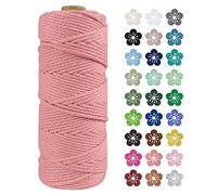 LEREATI Macrame Cord 2mm x 100m, Thick Macrame Rope Natural Cotton Rope Craft String, 3 Strand Twisted Cotton Cord Yarn for DIY Plant Hanger, Wall Hanging, Christmas Decoration (Flesh pink)