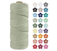 LEREATI Macrame Cord 2mm x 100m, Thick Macrame Rope Natural Cotton Rope Craft String, 3 Strand Twisted Cotton Cord Yarn for DIY Plant Hanger, Wall Hanging, Christmas Decoration (Bean green)