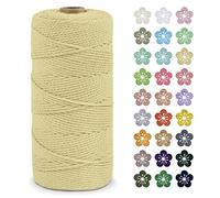 LEREATI Macrame Cord 2mm x 200m, Thick Macrame Rope Natural Cotton Rope Craft String, 3 Strand Twisted Cotton Cord Yarn for DIY Plant Hanger, Wall Hanging, Christmas Decoration (Light yellow)