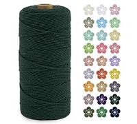 LEREATI Macrame Cord 2mm x 200m, Thick Macrame Rope Natural Cotton Rope Craft String, 3 Strand Twisted Cotton Cord Yarn for DIY Plant Hanger, Wall Hanging, Christmas Decoration (Dark green)