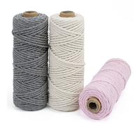 LEREATI Macrame Cord 3mm Set, 150m Thick Macrame Cotton Rope Yarn, 4 Strand Twisted Soft Macrame String for Crafts, Plant Hanger, Wall Hanging, Gift Wrapping, DIY, Home Decoration (3 Color H)