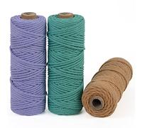 LEREATI Macrame Cord 3mm Set, 150m Thick Macrame Cotton Rope Yarn, 4 Strand Twisted Soft Macrame String for Crafts, Plant Hanger, Wall Hanging, Gift Wrapping, DIY, Home Decoration (3 Color R)