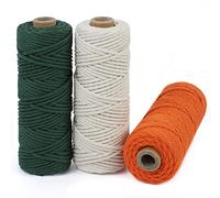 LEREATI Macrame Cord 3mm Set, 150m Thick Macrame Cotton Rope Yarn, 4 Strand Twisted Soft Macrame String for Crafts, Plant Hanger, Wall Hanging, Gift Wrapping, DIY, Home Decoration (3 Color F)