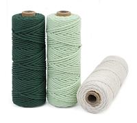 LEREATI Macrame Cord 3mm Set, 150m Thick Macrame Cotton Rope Yarn, 4 Strand Twisted Soft String for Crafts, Plant Hanger, Wall Hanging, Gift Wrapping, DIY, Home Decoration (3 Color G)
