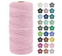 LEREATI Macrame Cord 3mm x 100m, Thick Macrame Rope Natural Cotton Rope Craft String, 4 Strand Twisted Cotton Cord Yarn for DIY Plant Hanger, Wall Hanging, Christmas Decoration (Pink)
