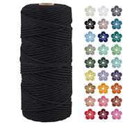 LEREATI Macrame Cord 3mm x 100m, Thick Macrame Rope Natural Cotton Rope Craft String, 4 Strand Twisted Cotton Cord Yarn for DIY Plant Hanger, Wall Hanging, Christmas Decoration (Black)