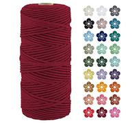 LEREATI Macrame Cord 3mm x 100m, Thick Macrame Rope Natural Cotton Rope Craft String, 4 Strand Twisted Cotton Cord Yarn for DIY Plant Hanger, Wall Hanging, Christmas Decoration (Wine red)