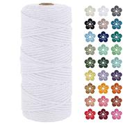 LEREATI Macrame Cord 3mm x 100m, Thick Macrame Rope Natural Cotton Rope Craft String, 4 Strand Twisted Cotton Cord Yarn for DIY Plant Hanger, Wall Hanging, Christmas Decoration (White)