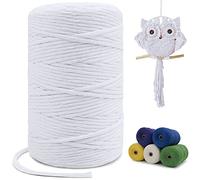 LEREATI Macrame Cord 3mm x 200m, Single Strand Thick Macrame Rope Yarn Natural Cotton Cord, Craft Macrame String for Plant Hanger, Wall Hanging, Knitting, DIY, Home Decorations (White)