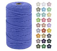 LEREATI Macrame Cord 3mm x 200m, Thick Macrame Rope Natural Cotton Rope Craft String, 4 Strand Twisted Cotton Cord Yarn for DIY Plant Hanger, Wall Hanging, Christmas Decoration (Haze blue)
