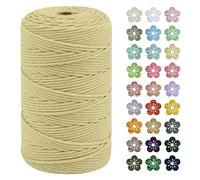 LEREATI Macrame Cord 3mm x 200m, Thick Macrame Rope Natural Cotton Rope Craft String, 4 Strand Twisted Cotton Cord Yarn for DIY Plant Hanger, Wall Hanging, Christmas Decoration (Light Yellow)
