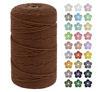 LEREATI Macrame Cord 3mm x 200m, Thick Macrame Rope Natural Cotton Rope Craft String, 4 Strand Twisted Cotton Cord Yarn for DIY Plant Hanger, Wall Hanging, Christmas Decoration (Caramel)
