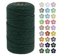 LEREATI Macrame Cord 3mm x 200m, Thick Macrame Rope Natural Cotton Rope Craft String, 4 Strand Twisted Cotton Cord Yarn for DIY Plant Hanger, Wall Hanging, Christmas Decoration (Dark Green)