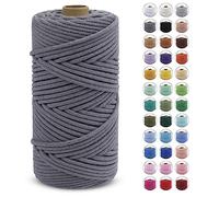 LEREATI Macrame Cord 4mm x 100m, Thick Macrame Rope Natural Cotton Cord Macrame Yarn, Craft Rope for Plant Hanger, Wall Hanging, DIY Crafts, Decorations (Grey)