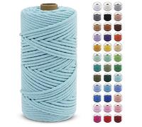 LEREATI Macrame Cord 4mm x 100m, Thick Macrame Rope Natural Cotton Cord Macrame Yarn, Craft Rope for Plant Hanger, Wall Hanging, DIY Crafts, Decorations (Aqua Blue)