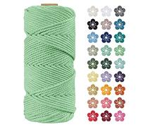 LEREATI Macrame Cord 4mm x 100m, Thick Macrame Rope Natural Cotton Rope Craft String, 4 Strand Twisted Cotton Cord Yarn for DIY Plant Hanger, Wall Hanging, Christmas Decoration (Aqua green)
