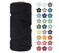 LEREATI Macrame Cord 4mm x 100m, Thick Macrame Rope Natural Cotton Rope Craft String, 4 Strand Twisted Cotton Cord Yarn for DIY Plant Hanger, Wall Hanging, Christmas Decoration (Black)