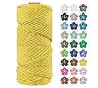 LEREATI Macrame Cord 4mm x 100m, Thick Macrame Rope Natural Cotton Rope Craft String, 4 Strand Twisted Cotton Cord Yarn for DIY Plant Hanger, Wall Hanging, Christmas Decoration (Lemon yellow)
