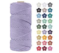 LEREATI Macrame Cord 4mm x 100m, Thick Macrame Rope Natural Cotton Rope Craft String, 4 Strand Twisted Cotton Cord Yarn for DIY Plant Hanger, Wall Hanging, Christmas Decoration (Light purple)