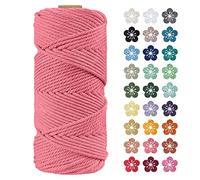 LEREATI Macrame Cord 4mm x 100m, Thick Macrame Rope Natural Cotton Rope Craft String, 4 Strand Twisted Cotton Cord Yarn for DIY Plant Hanger, Wall Hanging, Christmas Decoration (Watermelon pink)