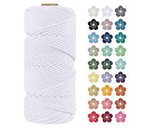 LEREATI Macrame Cord 4mm x 100m, Thick Macrame Rope Natural Cotton Rope Craft String, 4 Strand Twisted Cotton Cord Yarn for DIY Plant Hanger, Wall Hanging, Christmas Decoration (White)