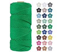 LEREATI Macrame Cord 4mm x 100m, Thick Macrame Rope Natural Cotton Rope Craft String, 4 Strand Twisted Cotton Cord Yarn for DIY Plant Hanger, Wall Hanging, Christmas Decoration (Green)