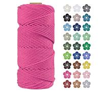 LEREATI Macrame Cord 4mm x 100m, Thick Macrame Rope Natural Cotton Rope Craft String, 4 Strand Twisted Cotton Cord Yarn for DIY Plant Hanger, Wall Hanging, Christmas Decoration (Rose red)