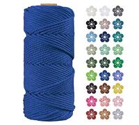 LEREATI Macrame Cord 4mm x 100m, Thick Macrame Rope Natural Cotton Rope Craft String, 4 Strand Twisted Cotton Cord Yarn for DIY Plant Hanger, Wall Hanging, Christmas Decoration (Navy Blue)