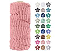 LEREATI Macrame Cord 4mm x 100m, Thick Macrame Rope Natural Cotton Rope Craft String, 4 Strand Twisted Cotton Cord Yarn for DIY Plant Hanger, Wall Hanging, Christmas Decoration (Flesh pink)