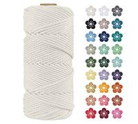 LEREATI Macrame Cord 4mm x 100m, Thick Macrame Rope Natural Cotton Rope Craft String, 4 Strand Twisted Cotton Cord Yarn for DIY Plant Hanger, Wall Hanging, Christmas Decoration (Natural)